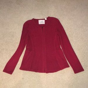 Red Long Sleeve Zipper Down Sweater